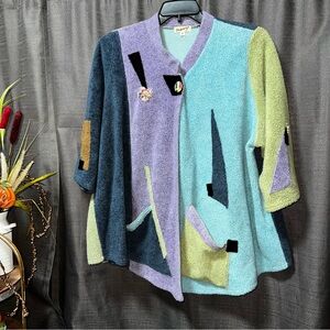 Colorful Geometric Women's Cardigan jacket Blazer Vintage